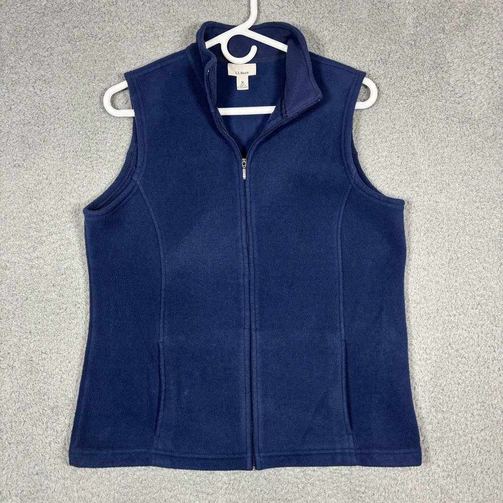 L.L.Bean Fleece Vest Womens M Navy Blue Polartec Full Zip Mock Neck 259068
